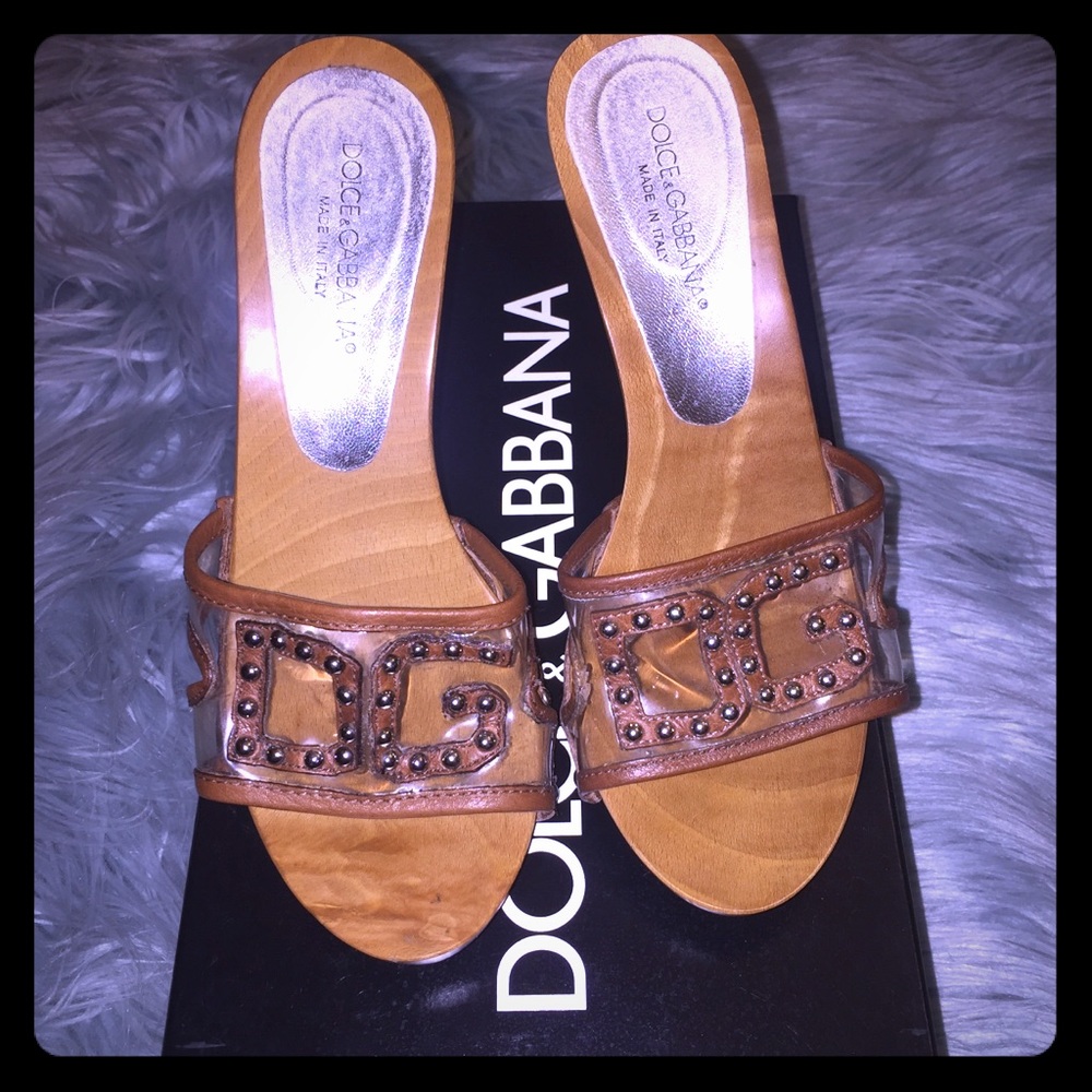 Dolce & Gabbana Wood Slide Heels 💯% Authentic